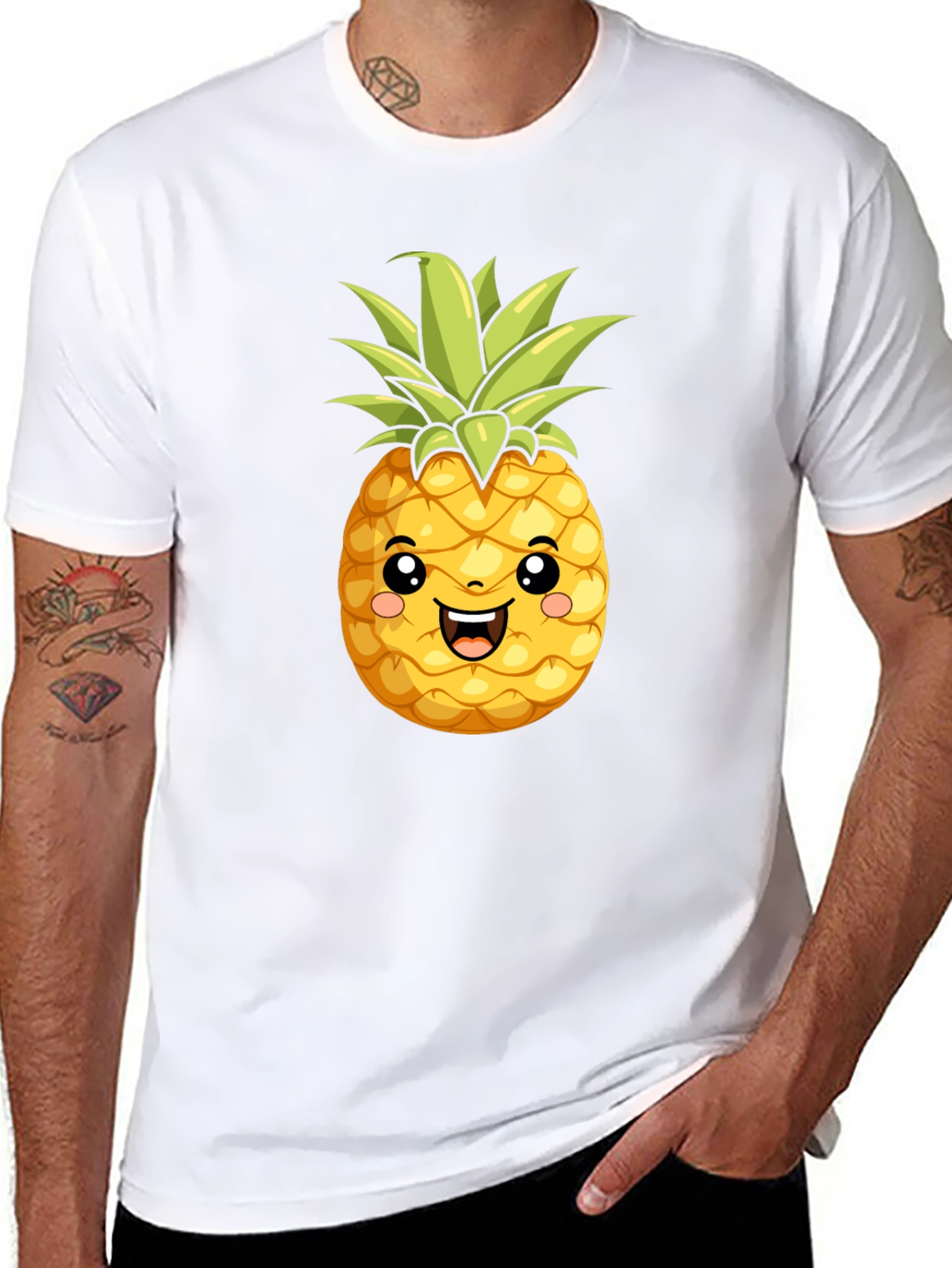Cute Pineapple Graphic Black T-Shirt