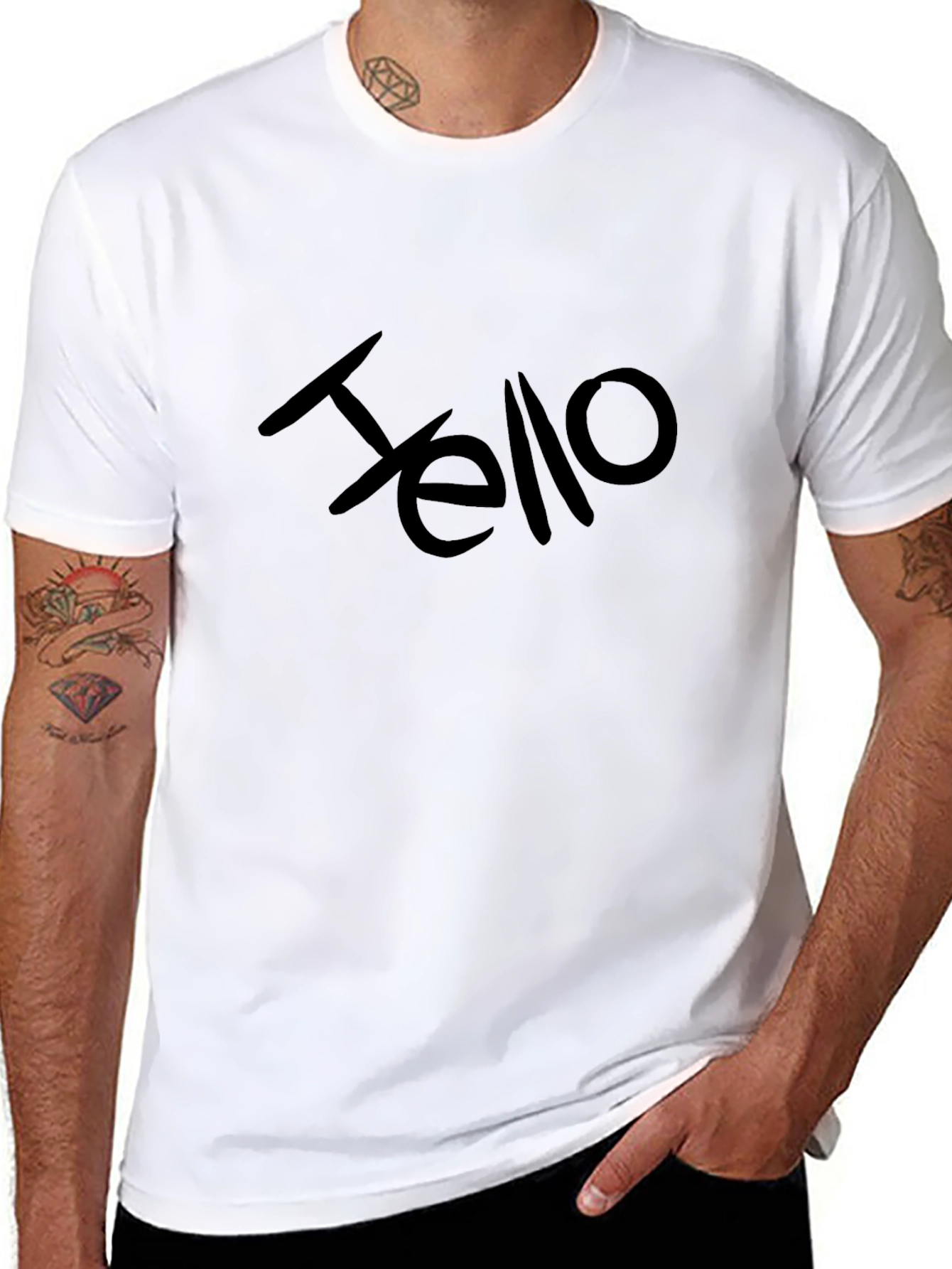 Mens Black Hello Graphic T-Shirt