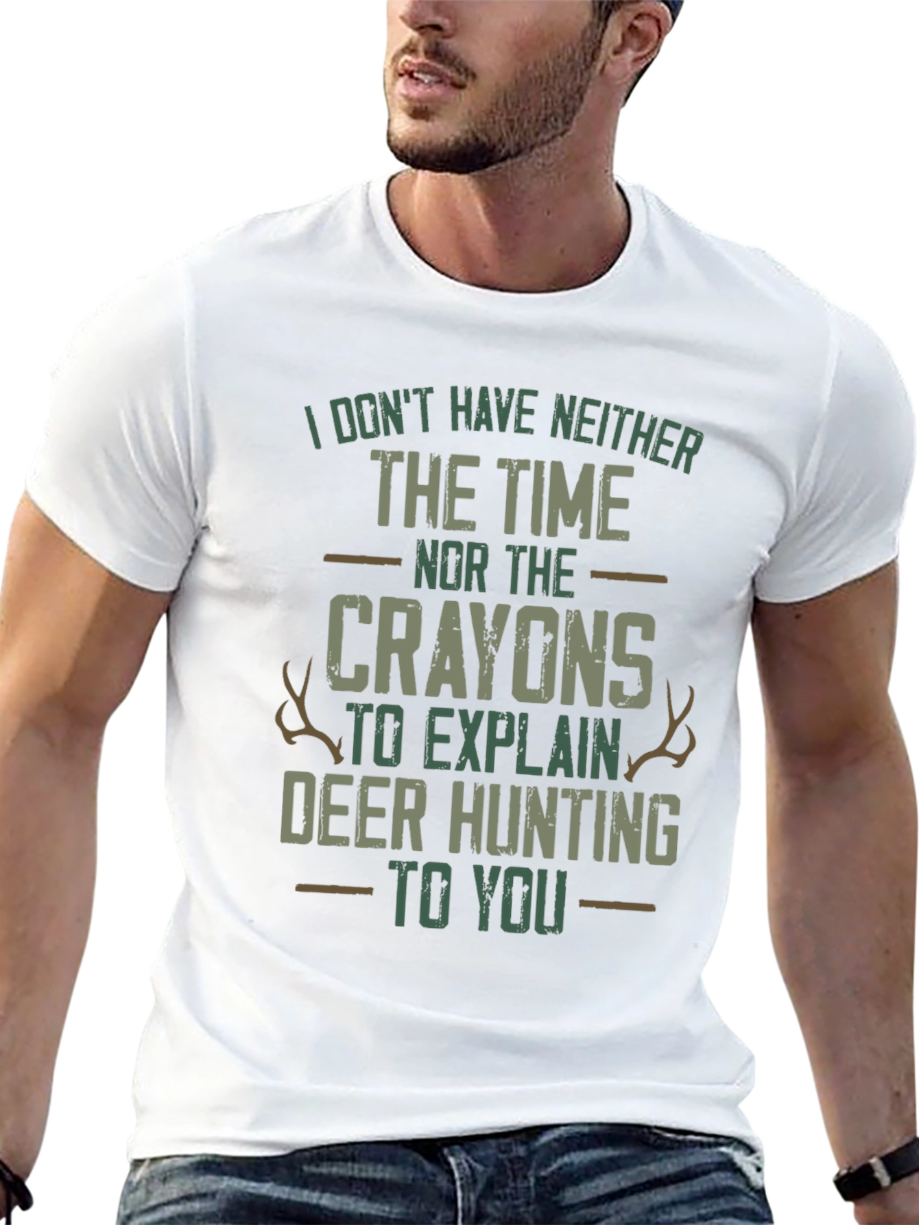 Funny Deer Hunting T-Shirt: Time and Crayons
