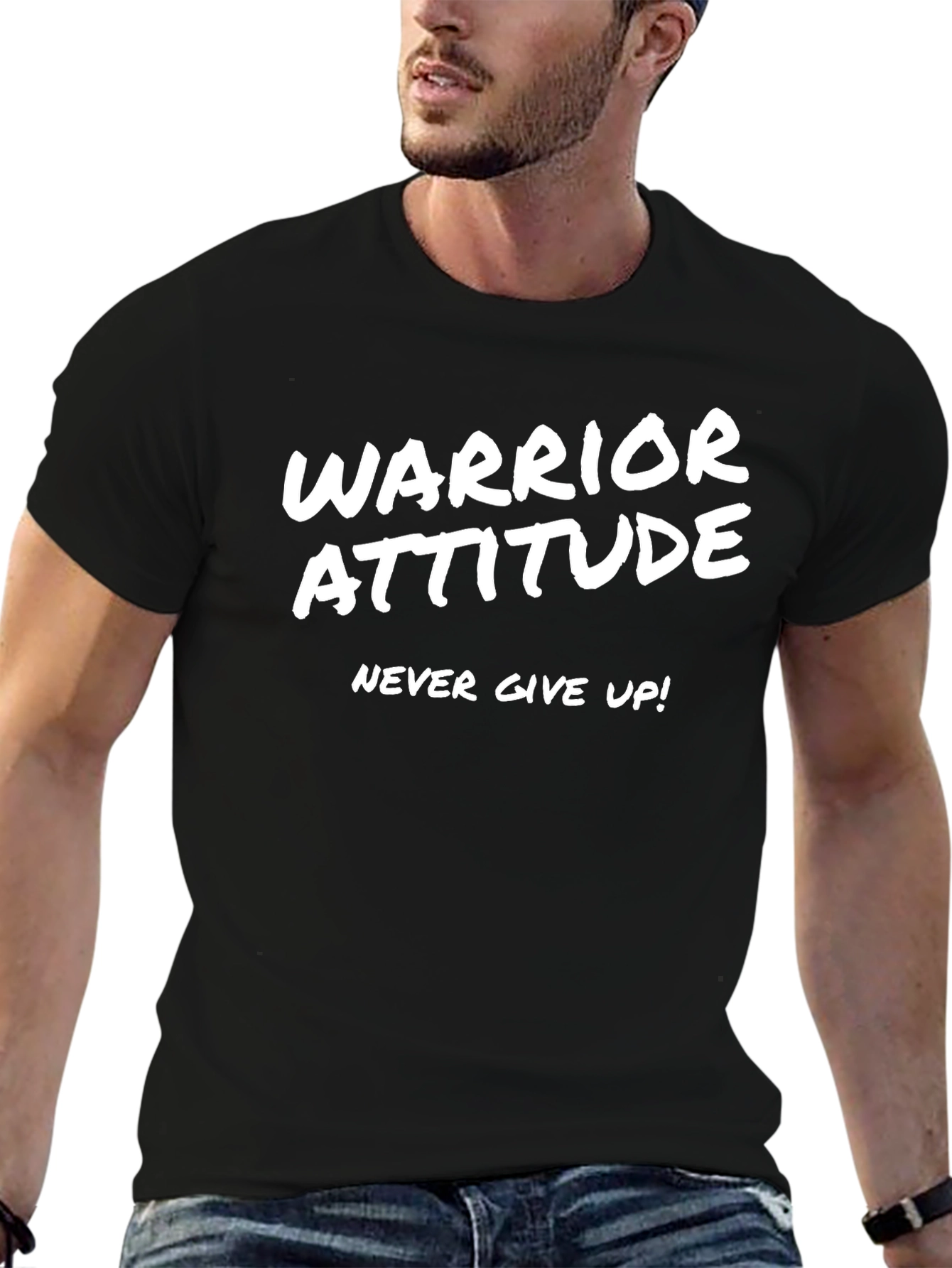 Warrior Attitude Black Graphic T-Shirt