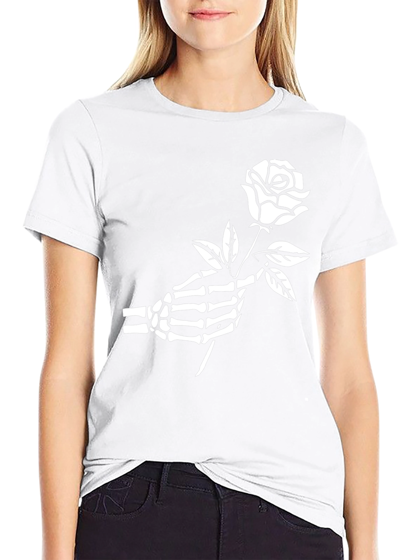 Skeleton Hand Rose Graphic Tee - Gothic Style