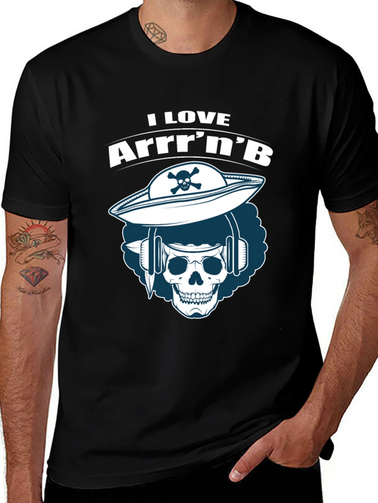 I Love ArrrnB Black T-Shirt - Pirate Skull DJ Graphic