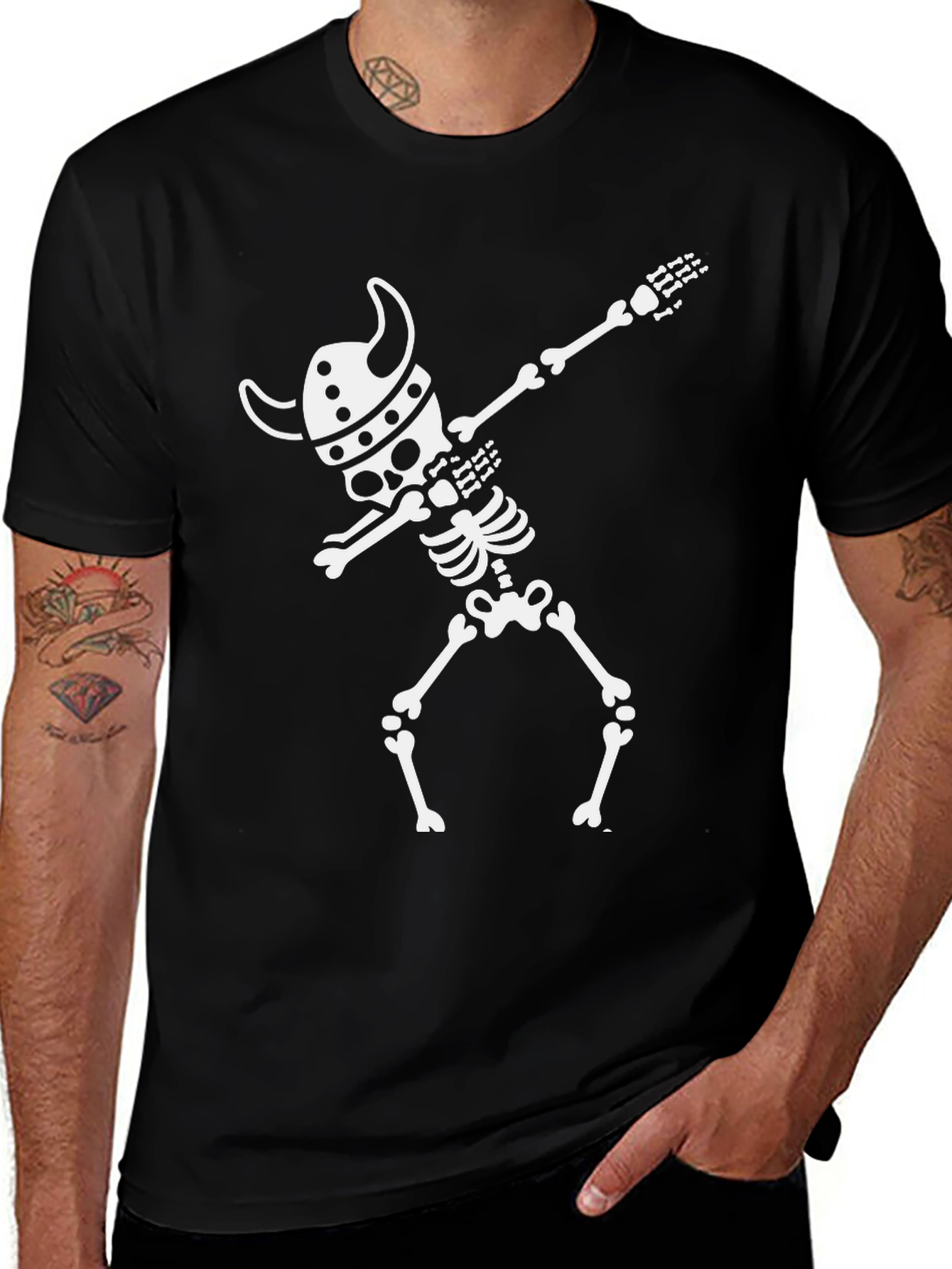Viking Skeleton Dab T-Shirt - Black Cotton Tee