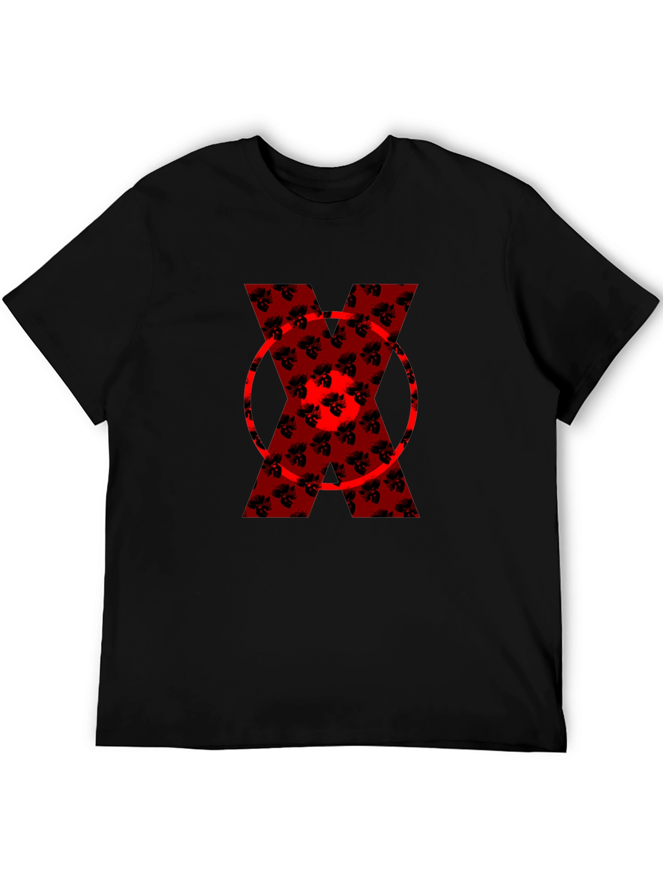 Bold Red Floral X Graphic Black T-Shirt