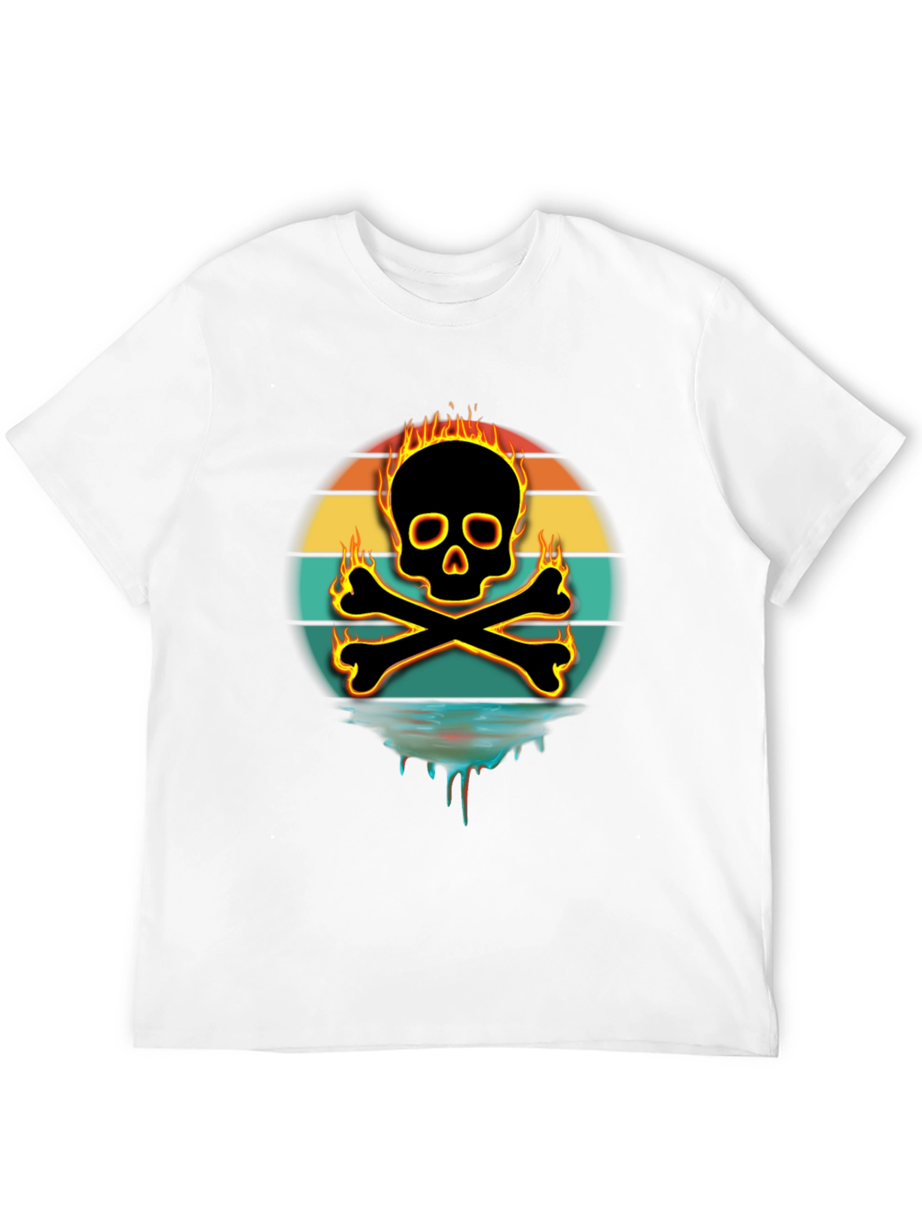 Fiery Skull & Crossbones Graphic Tee - Black