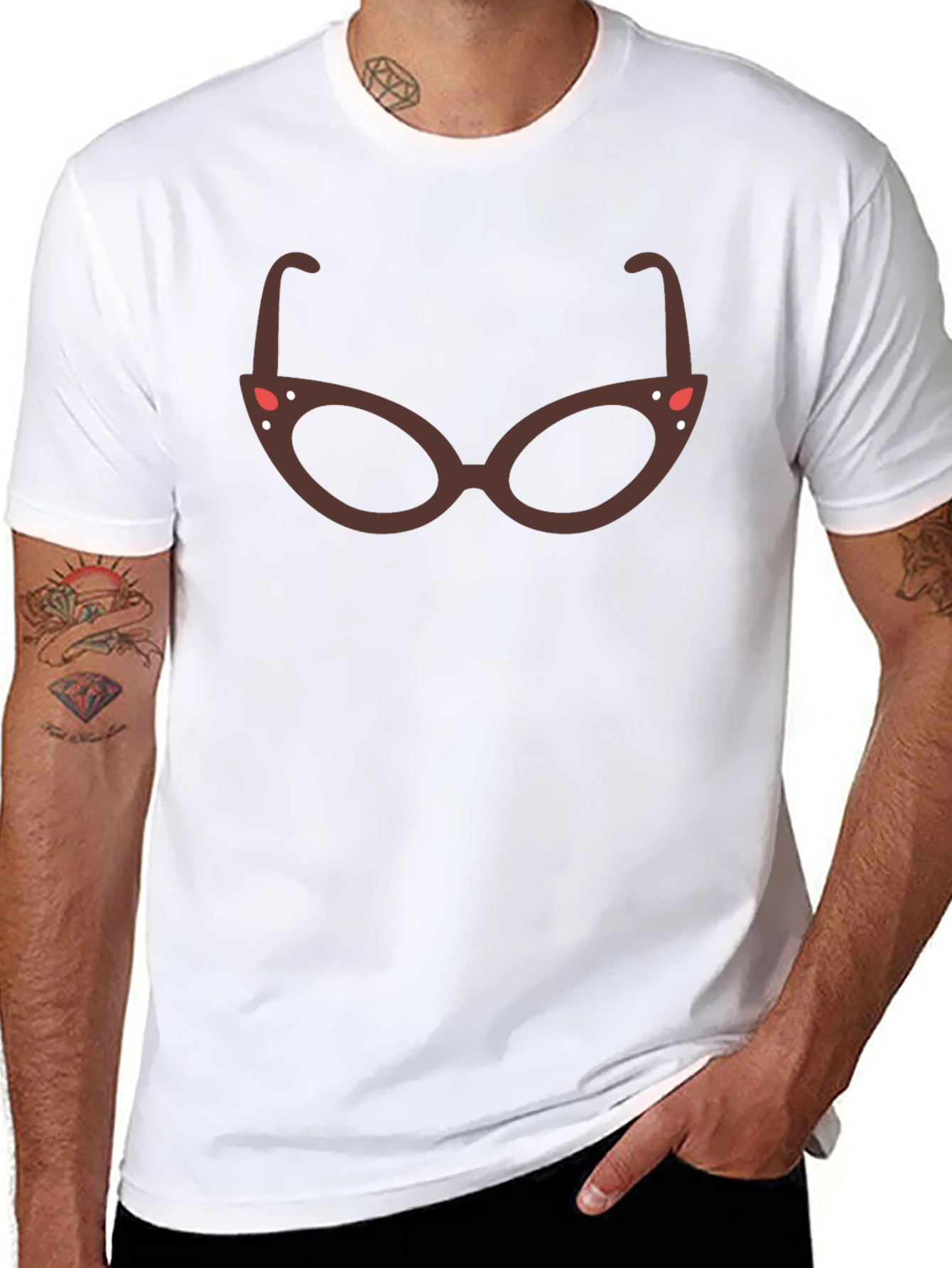 Retro Glasses Graphic Tee - Black Cotton Blend