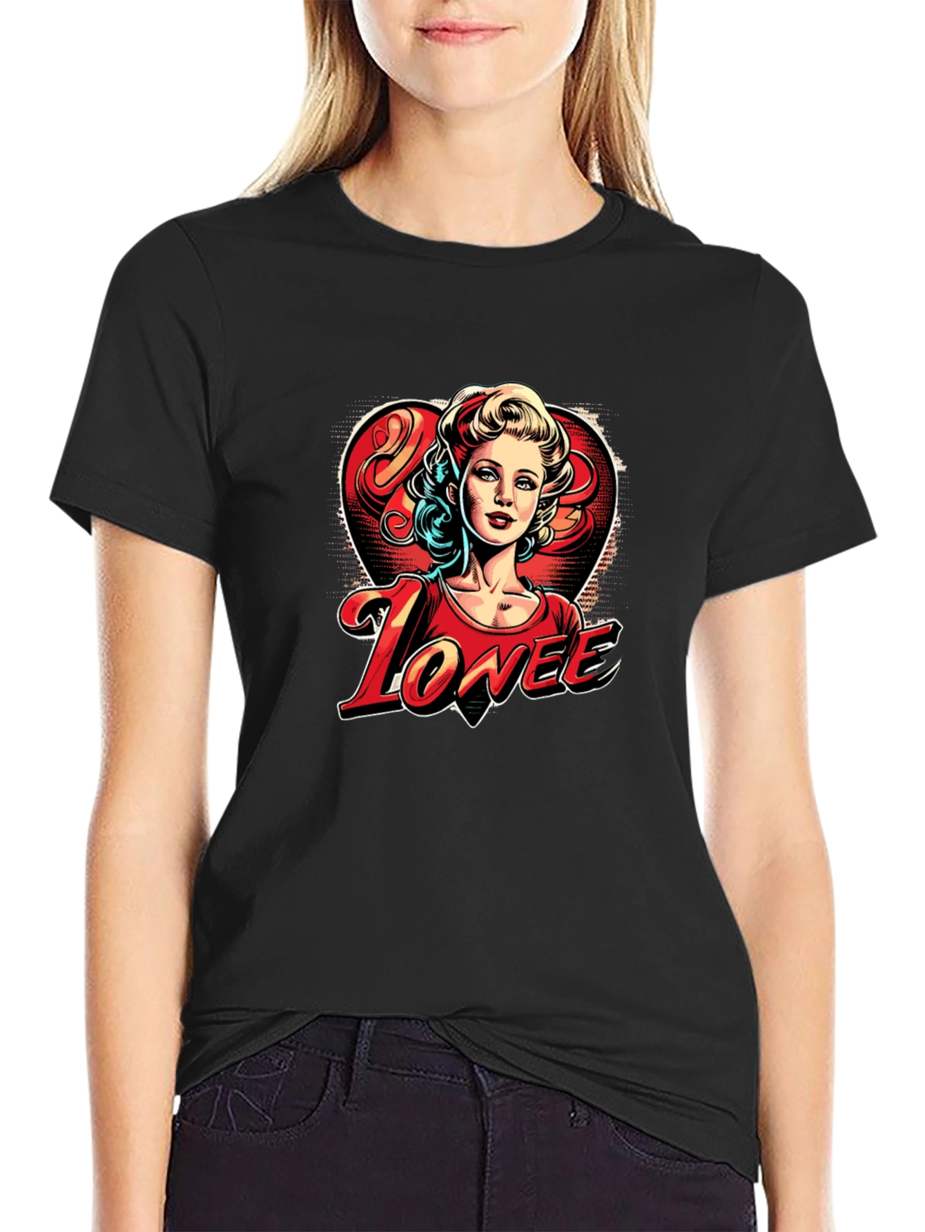 Lovee Retro Heart Graphic Black T-Shirt