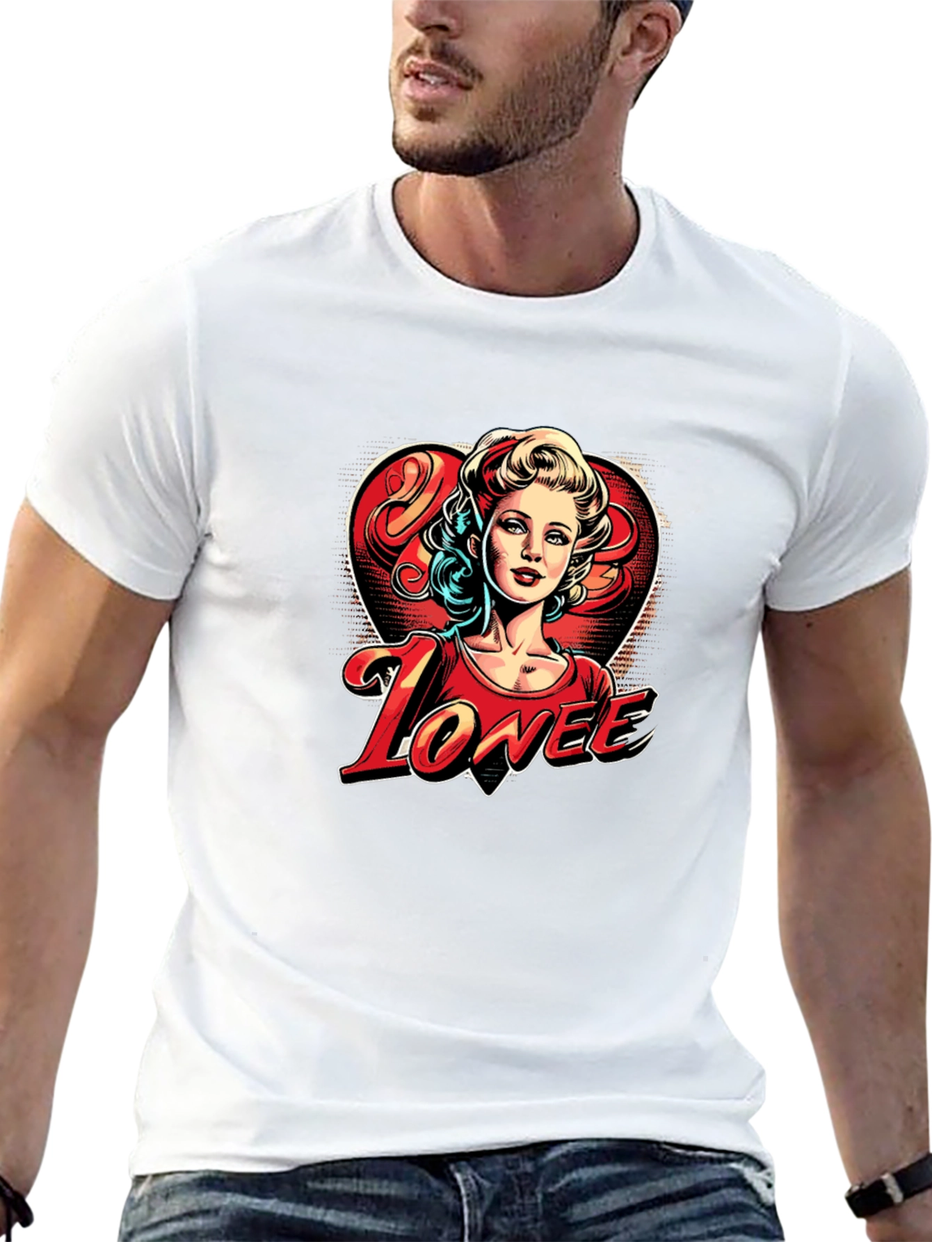 Lovee Retro Heart Graphic Black T-Shirt