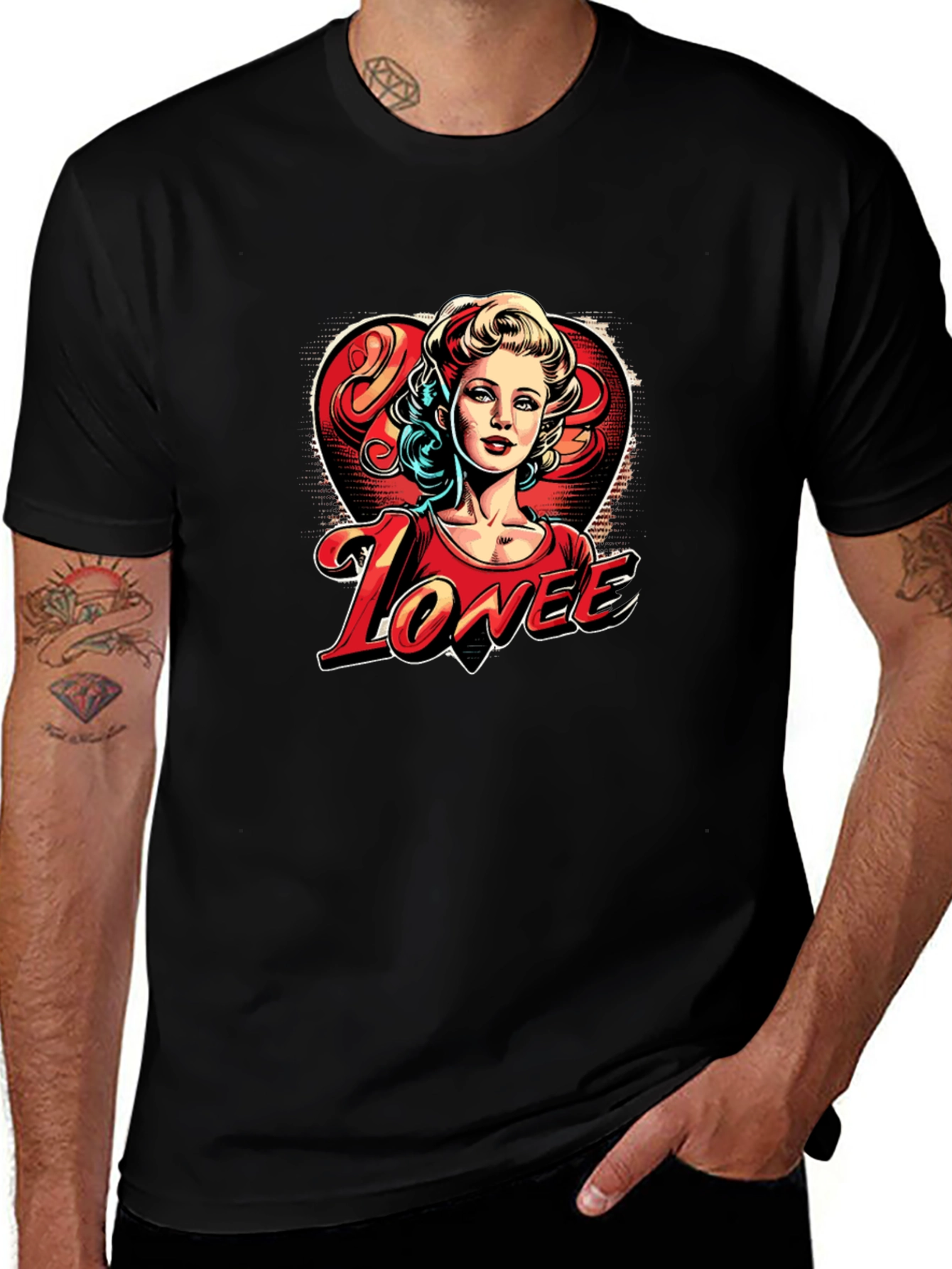 Lovee Retro Heart Graphic Black T-Shirt