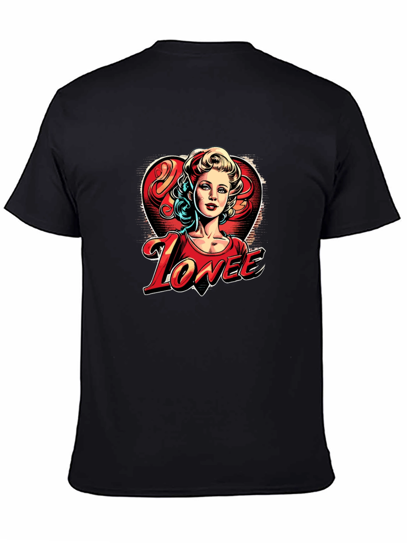 Lovee Retro Heart Graphic Black T-Shirt