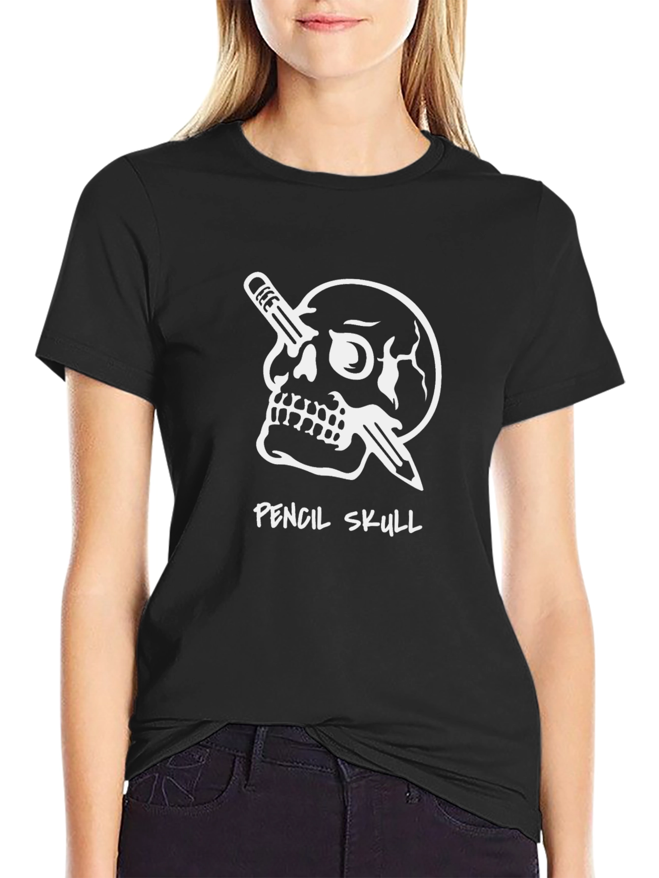 Pencil Skull Graphic T-Shirt - Unisex Black Tee