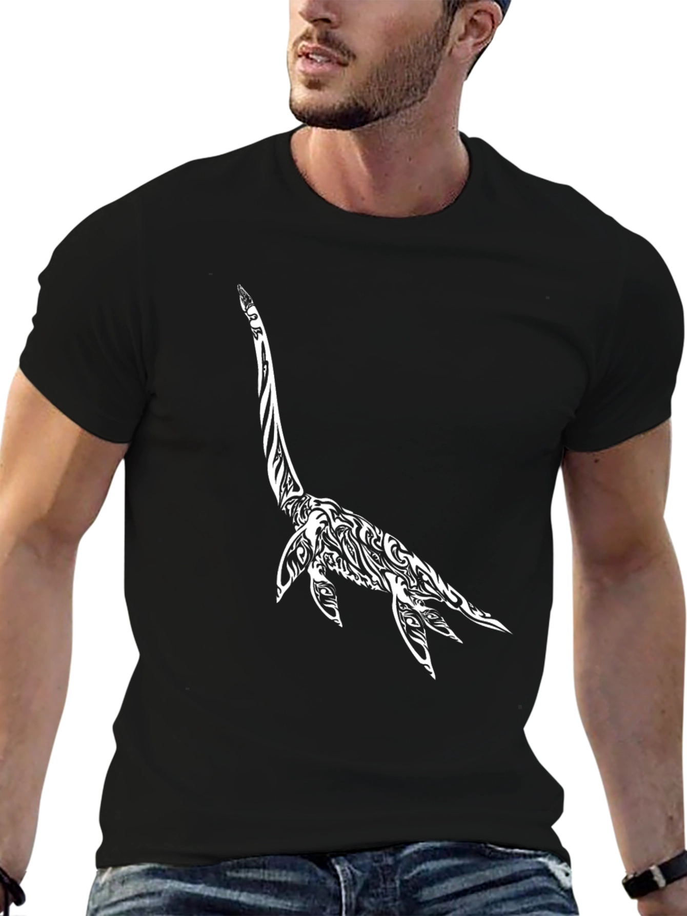 Stylish Black T-Shirt with Plesiosaur Design