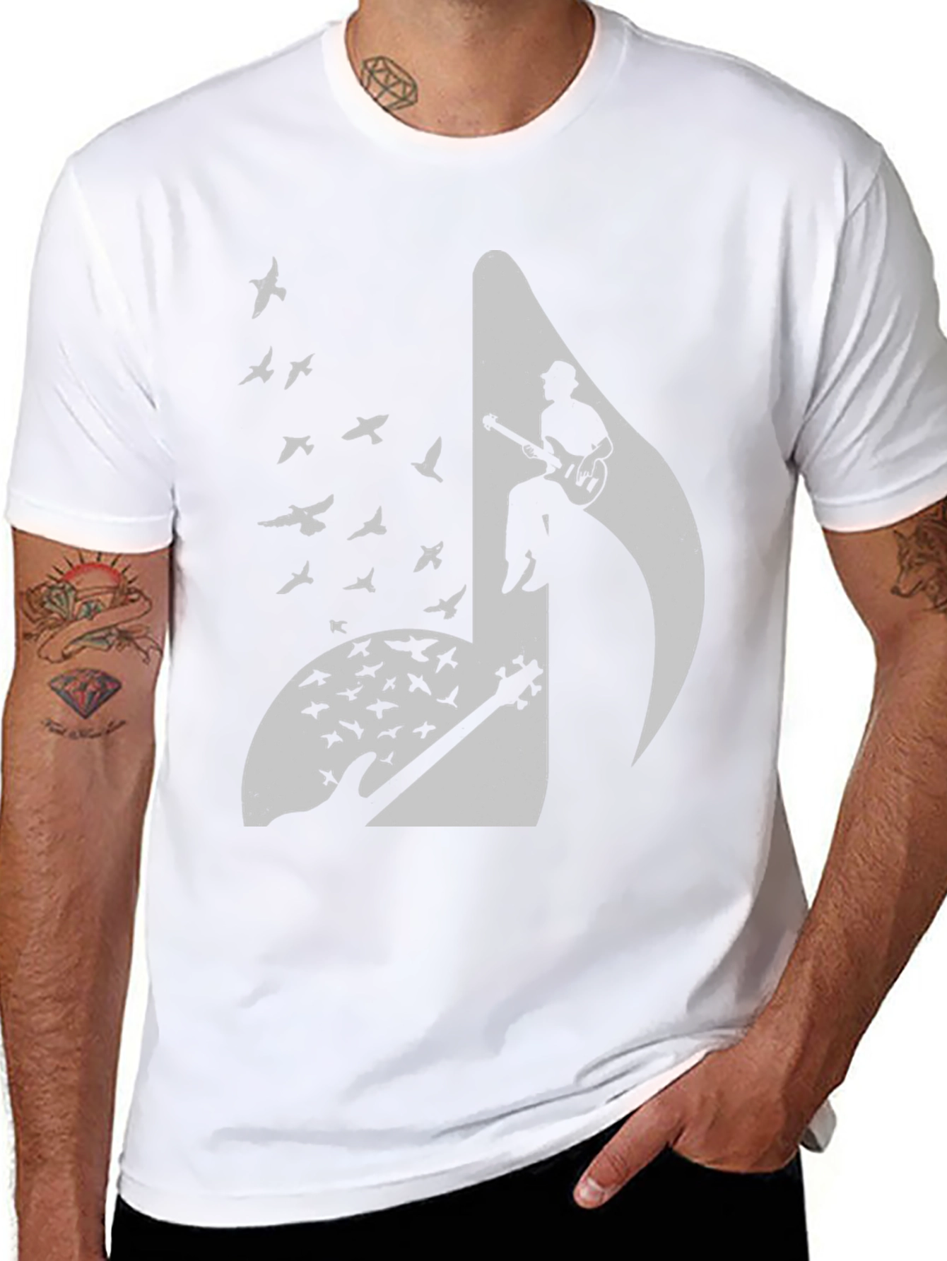 Musical Note Guitar Bird Graphic Tee