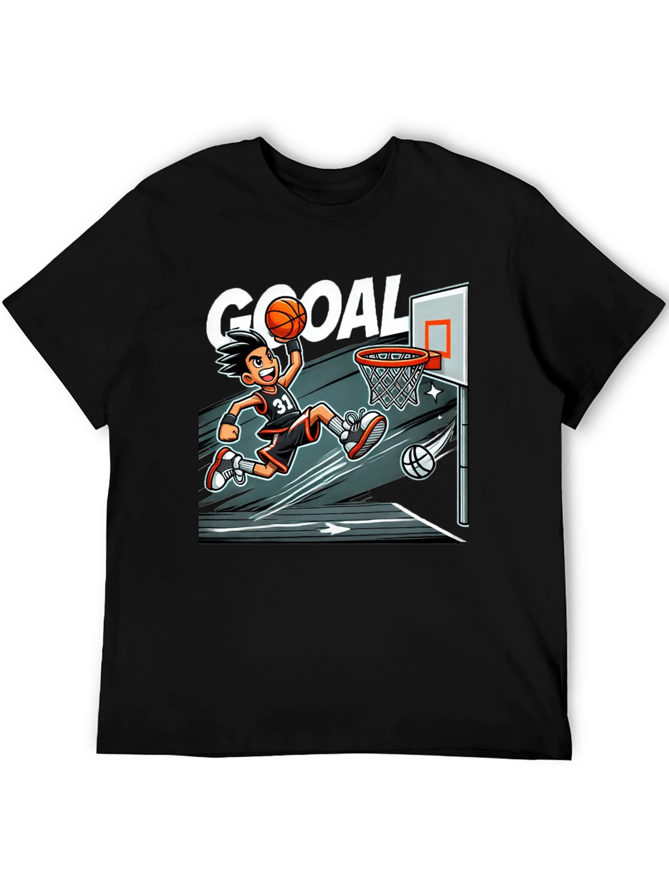 Cartoon Basketball Graphic Tee - Black