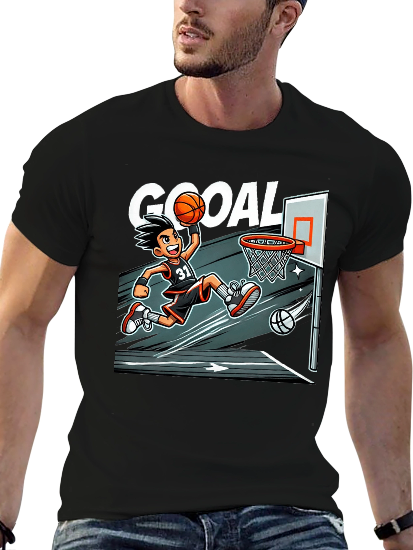 Cartoon Basketball Graphic Tee - Black