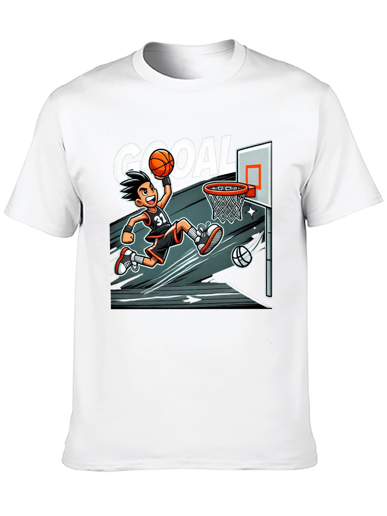 Cartoon Basketball Graphic Tee - Black