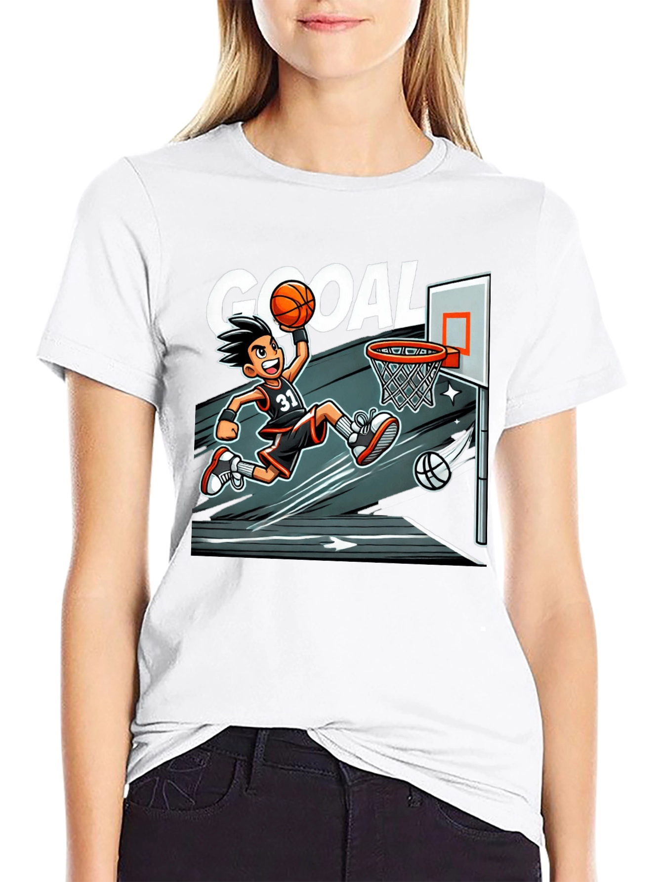 Cartoon Basketball Graphic Tee - Black