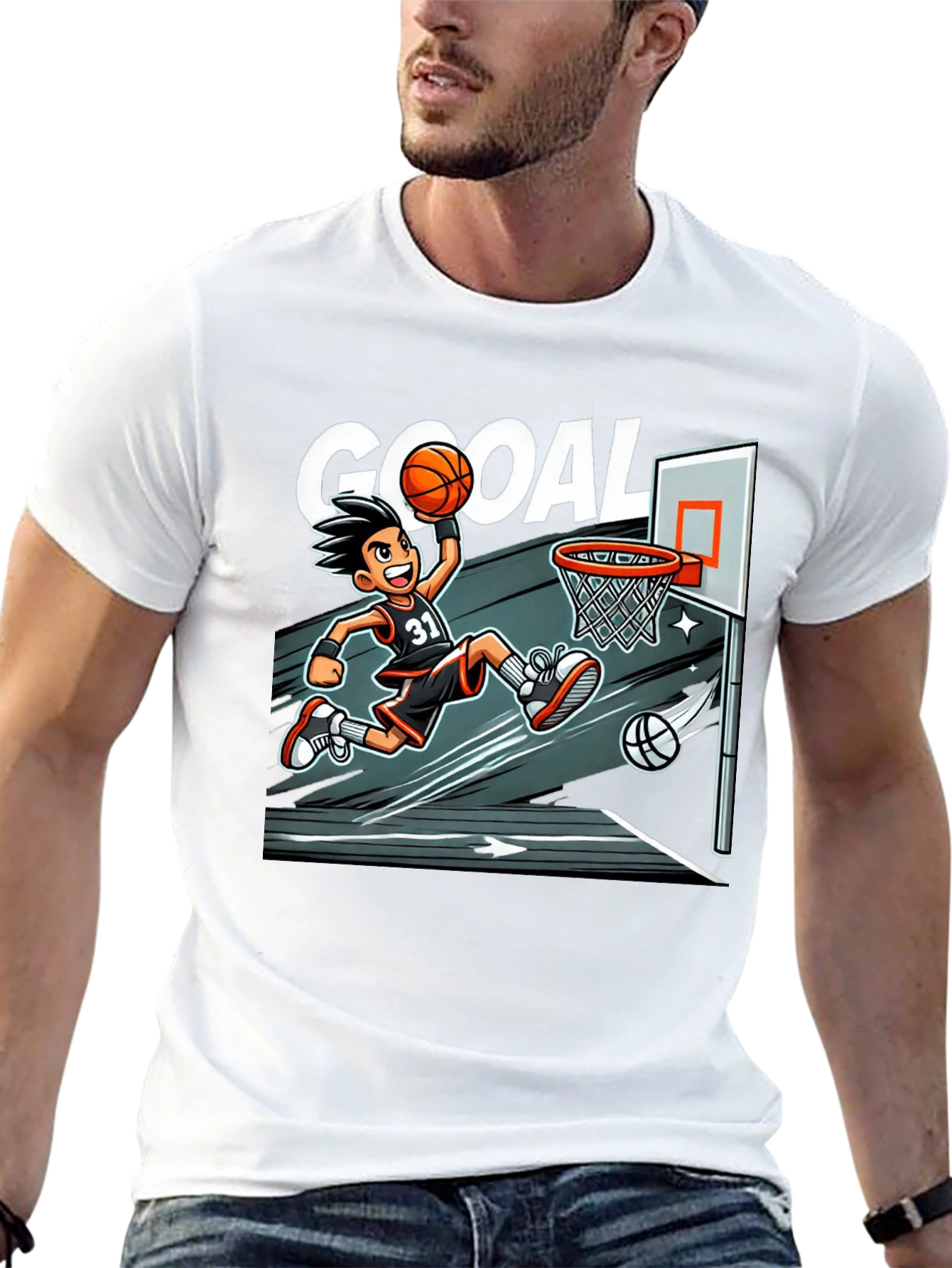 Cartoon Basketball Graphic Tee - Black
