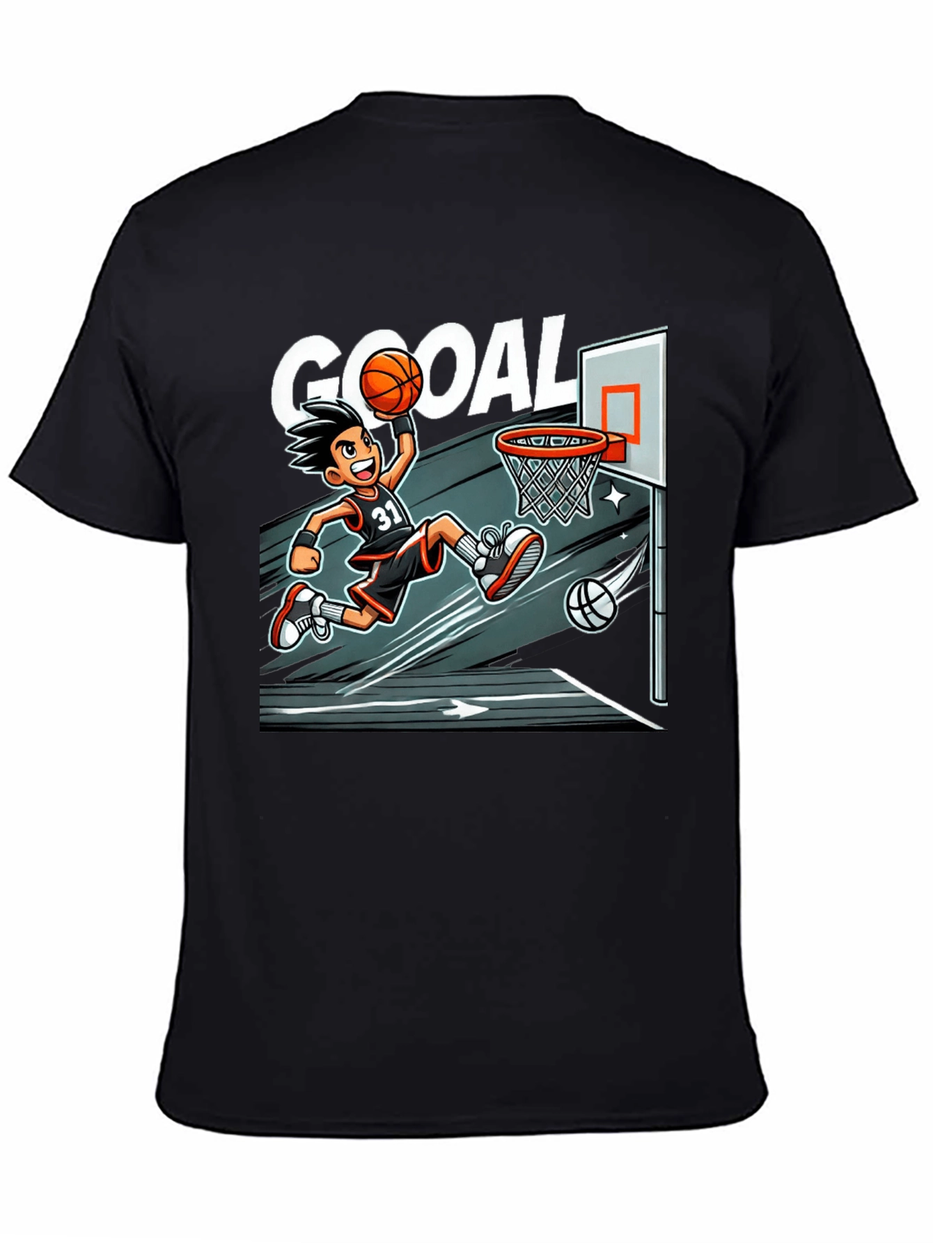 Cartoon Basketball Graphic Tee - Black