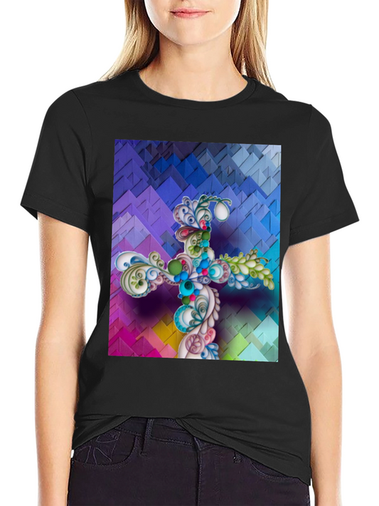 Artistic Floral Cross Graphic T-Shirt - Unique Design
