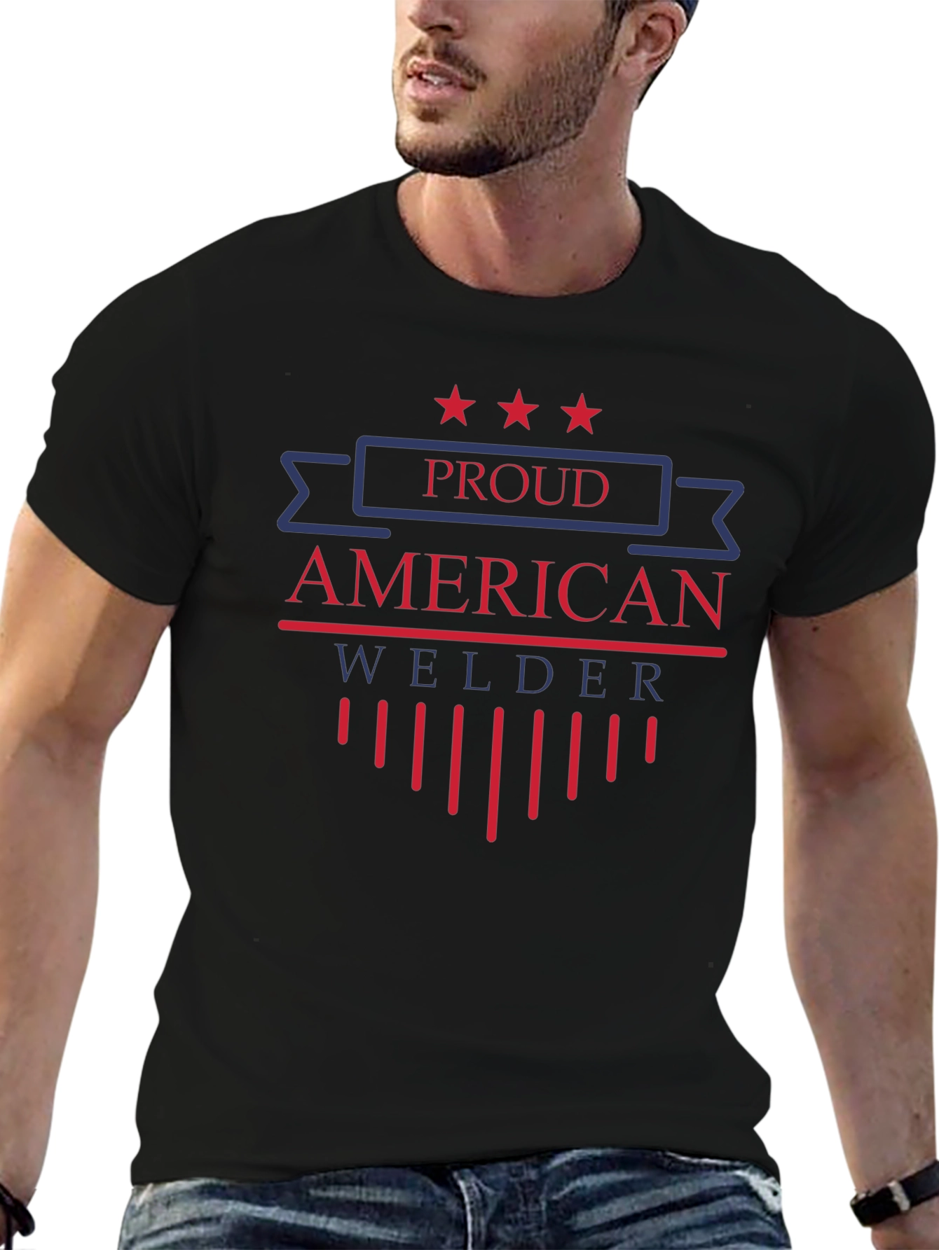 Proud American Welder Graphic T-Shirt Patriotic Workwear