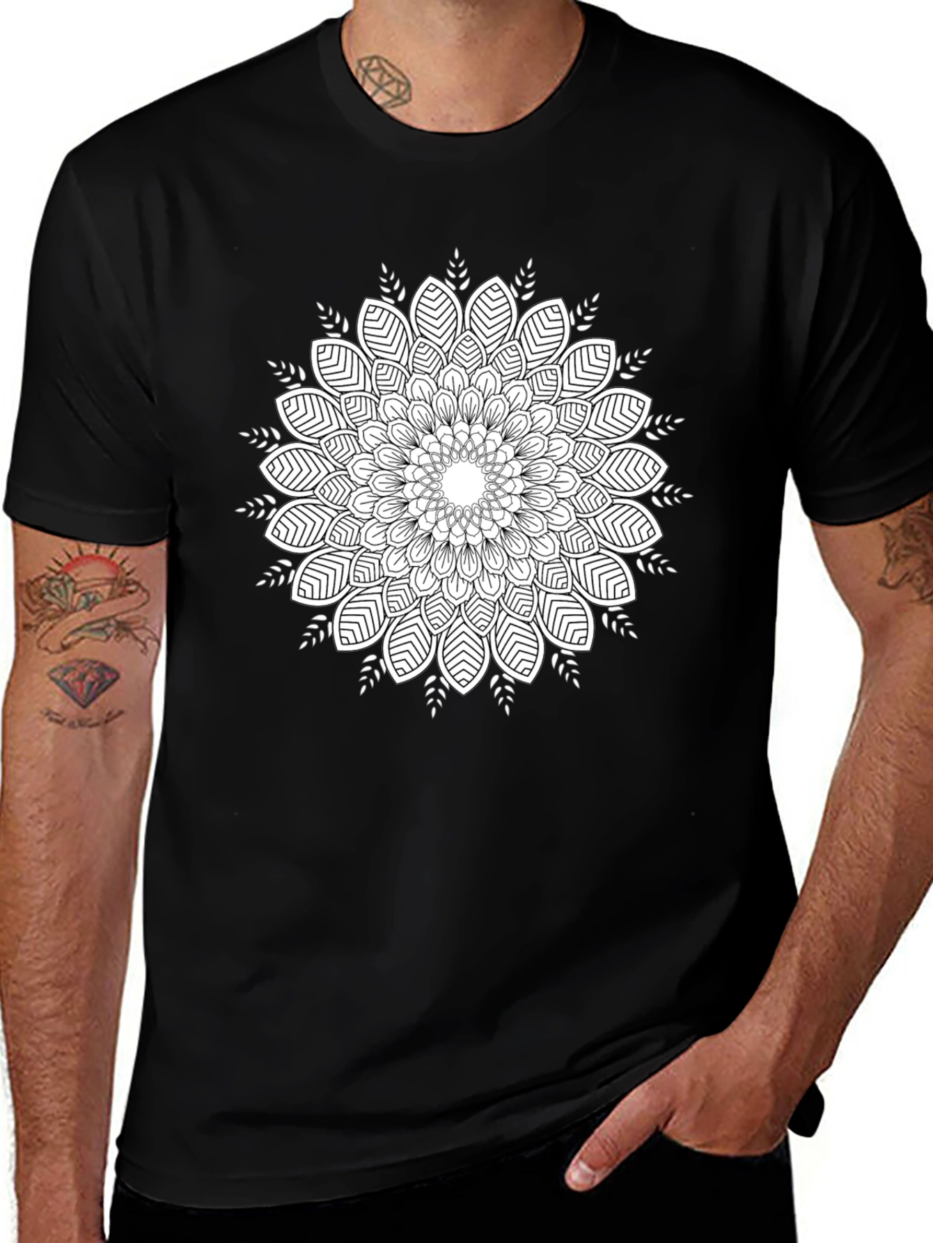 Black T-Shirt with Mandala Print