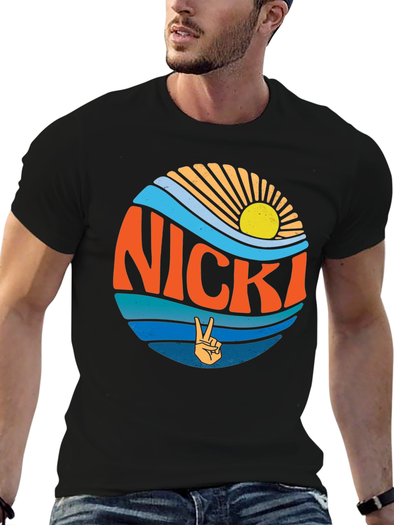 Nicki Retro Sun & Waves Graphic T-Shirt