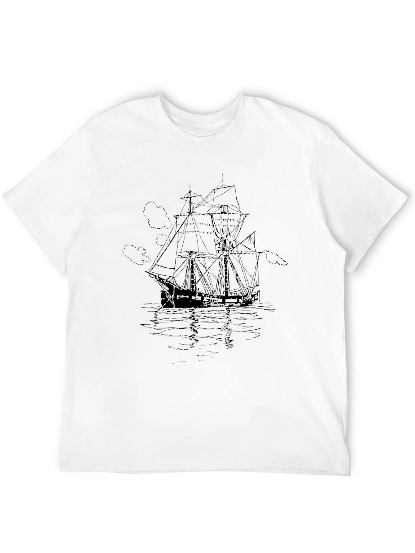 Nautical Ship Graphic Tee - Black Cotton T-Shirt