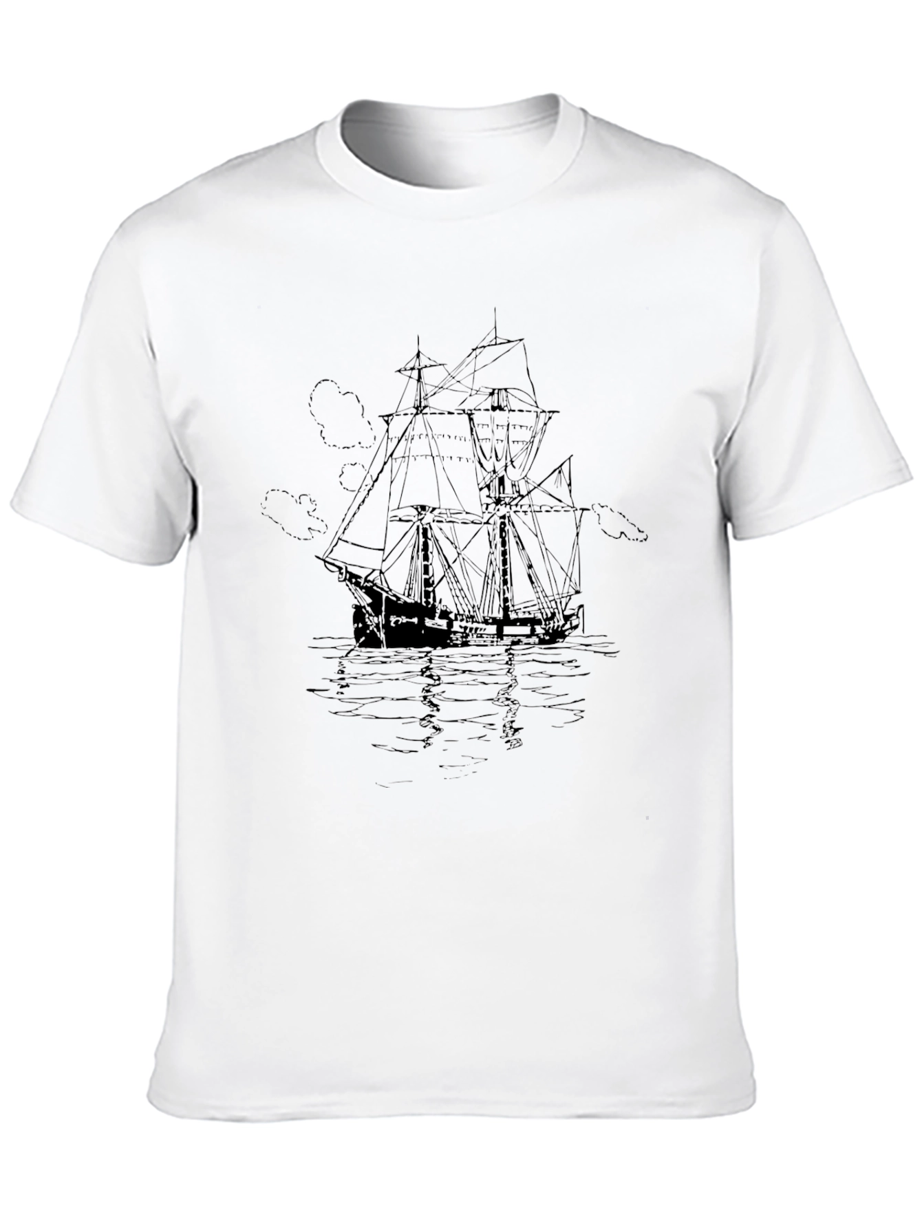 Nautical Ship Graphic Tee - Black Cotton T-Shirt