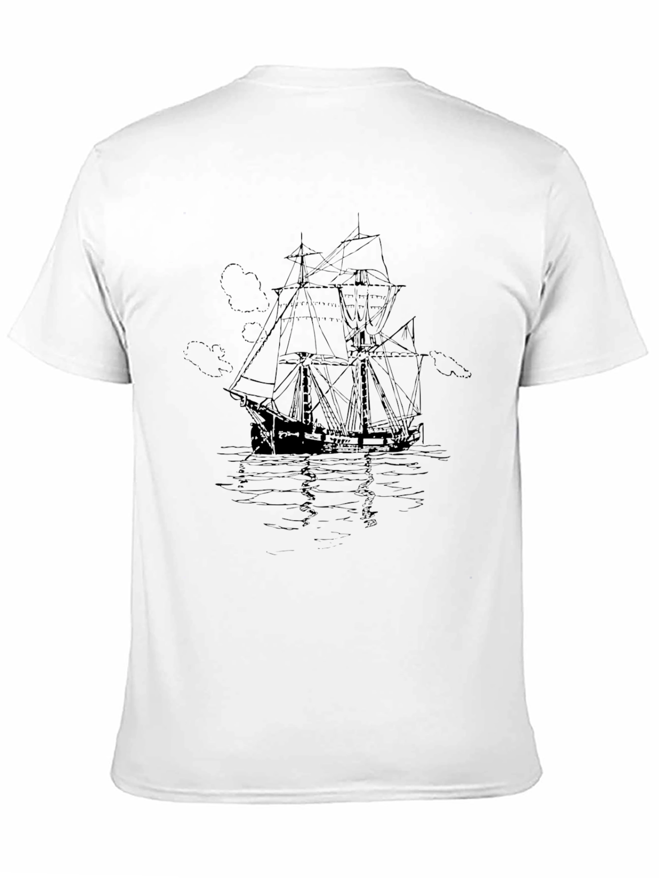 Nautical Ship Graphic Tee - Black Cotton T-Shirt