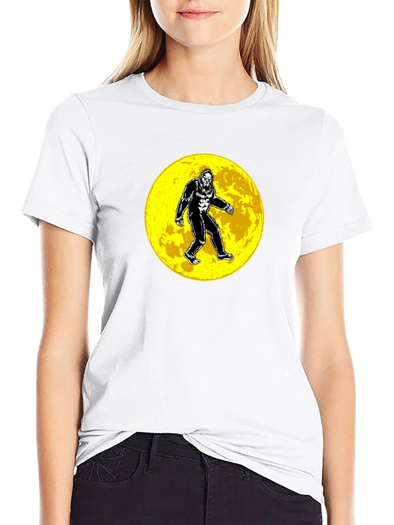Bigfoot Moon Graphic T-Shirt - Black Cotton Tee