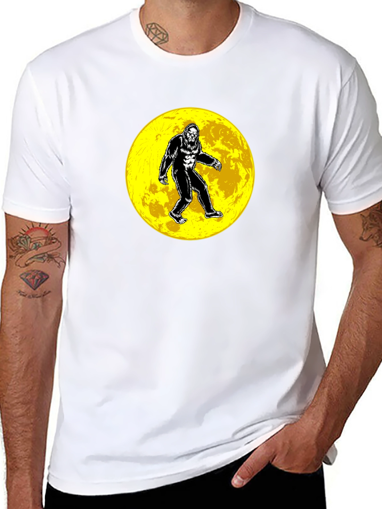 Bigfoot Moon Graphic T-Shirt - Black Cotton Tee