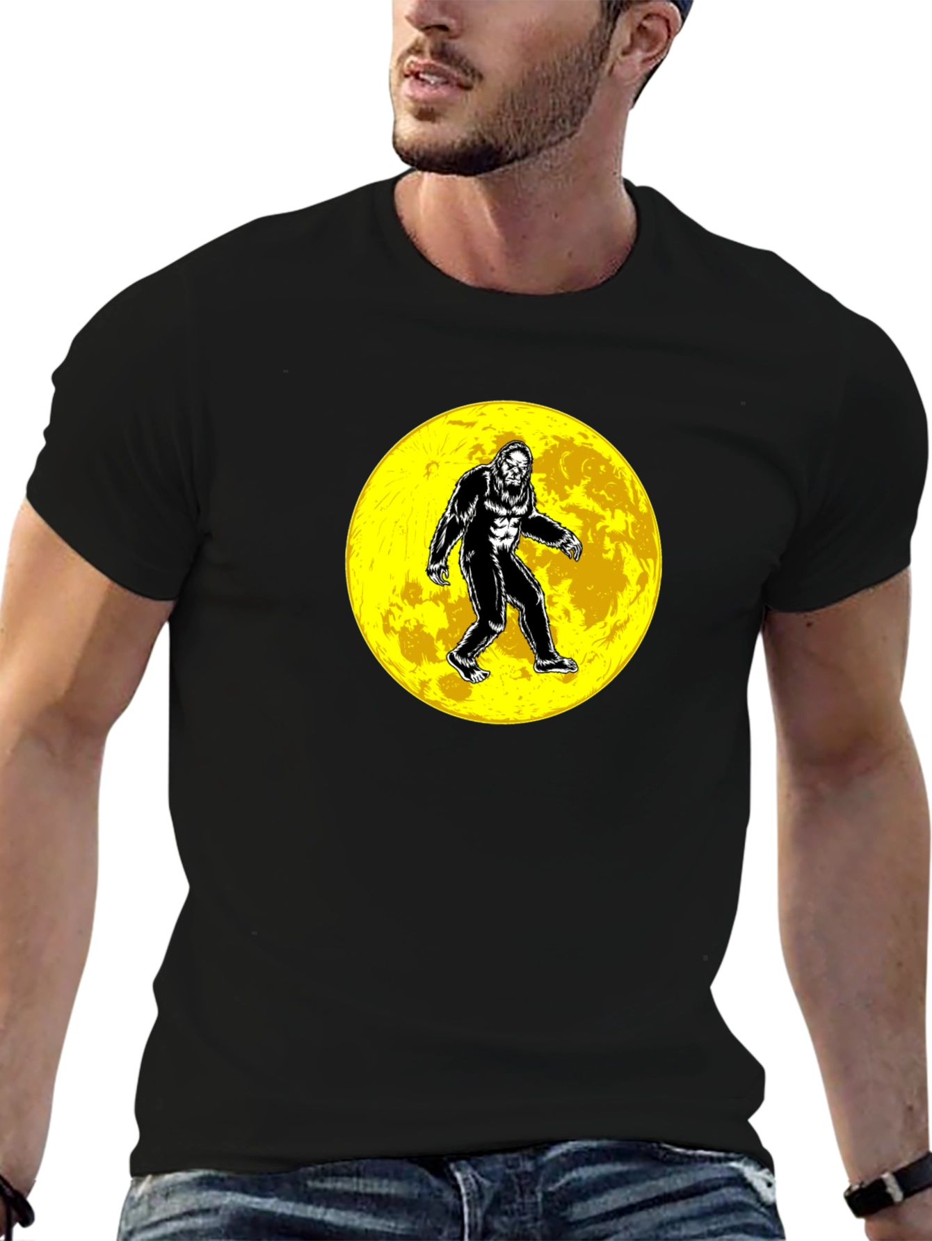 Bigfoot Moon Graphic T-Shirt - Black Cotton Tee