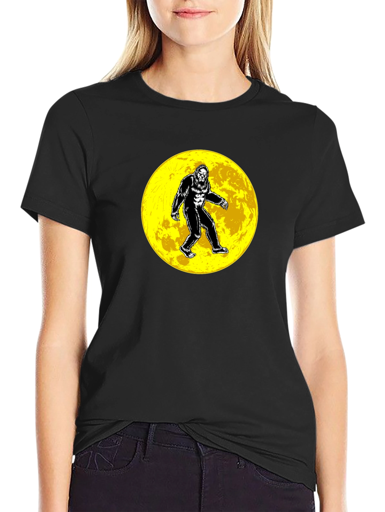 Bigfoot Moon Graphic T-Shirt - Black Cotton Tee