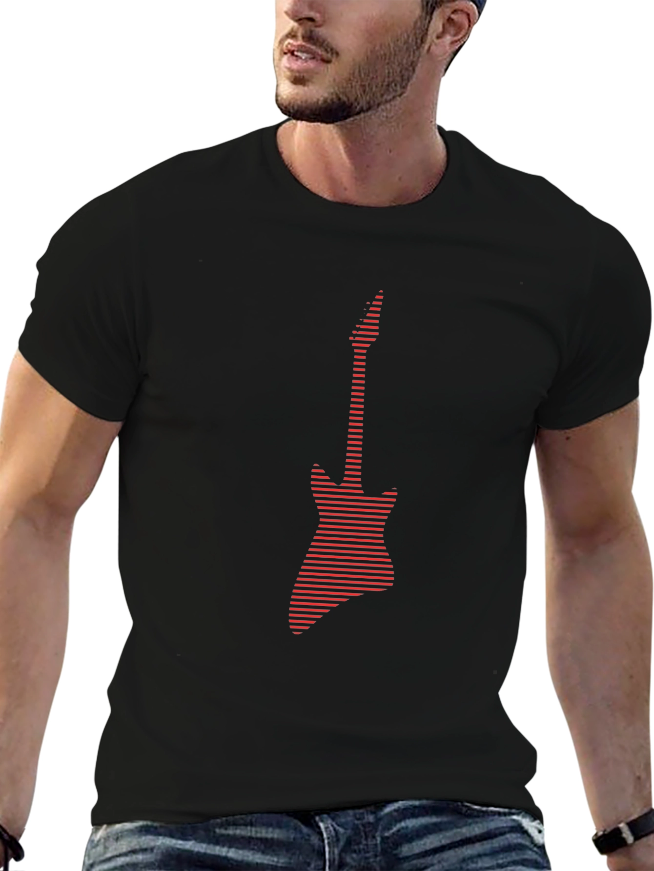 Striped Guitar Graphic Tee - Black