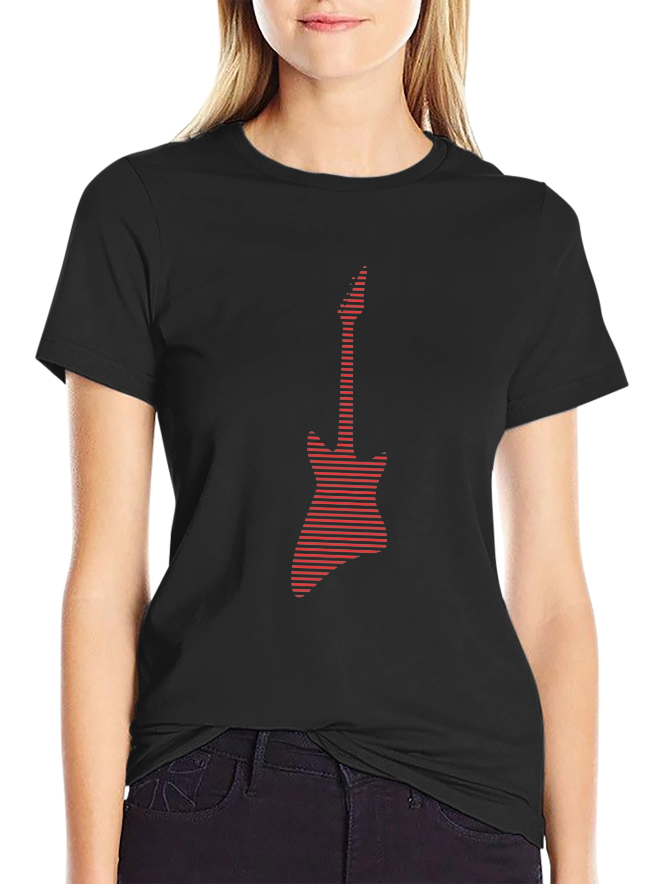 Striped Guitar Graphic Tee - Black