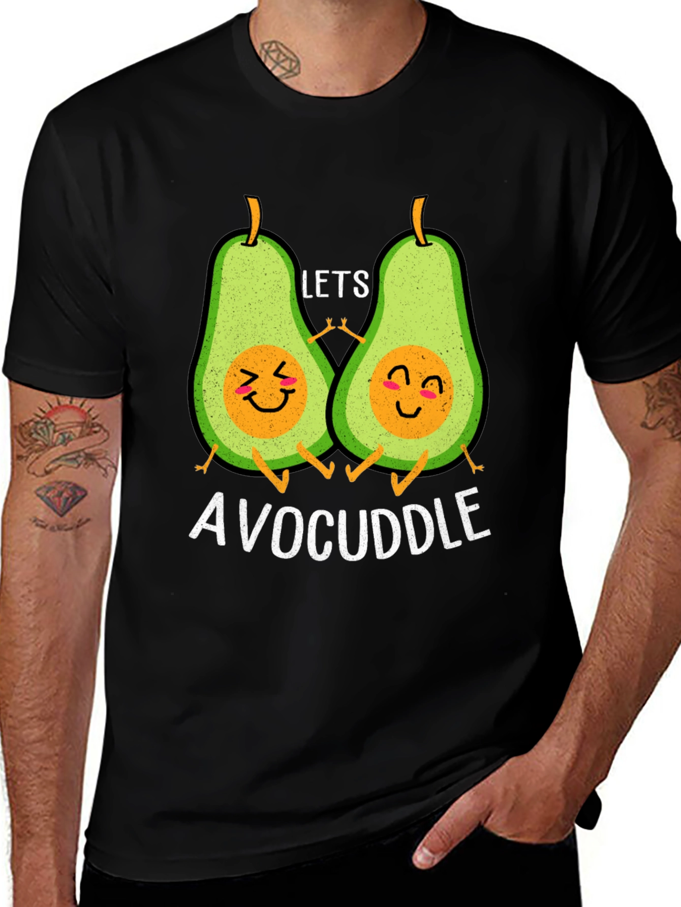 Avocuddle Black T-Shirt: Cute Avocado Cartoon Graphic Tee