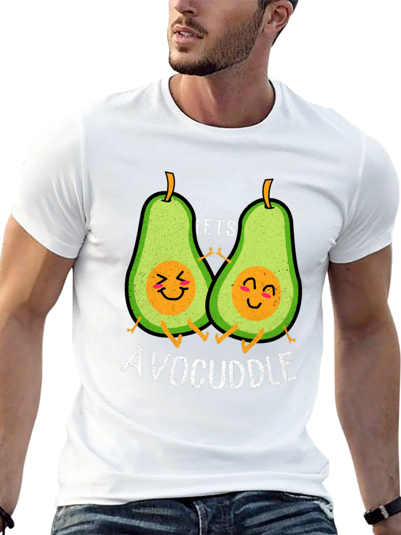 Avocuddle Black T-Shirt: Cute Avocado Cartoon Graphic Tee