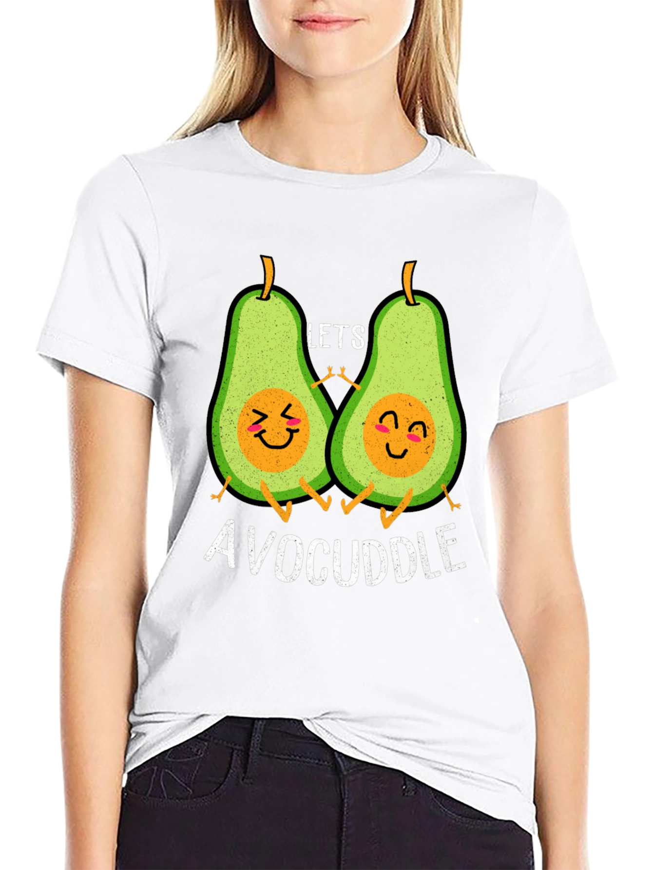 Avocuddle Black T-Shirt: Cute Avocado Cartoon Graphic Tee