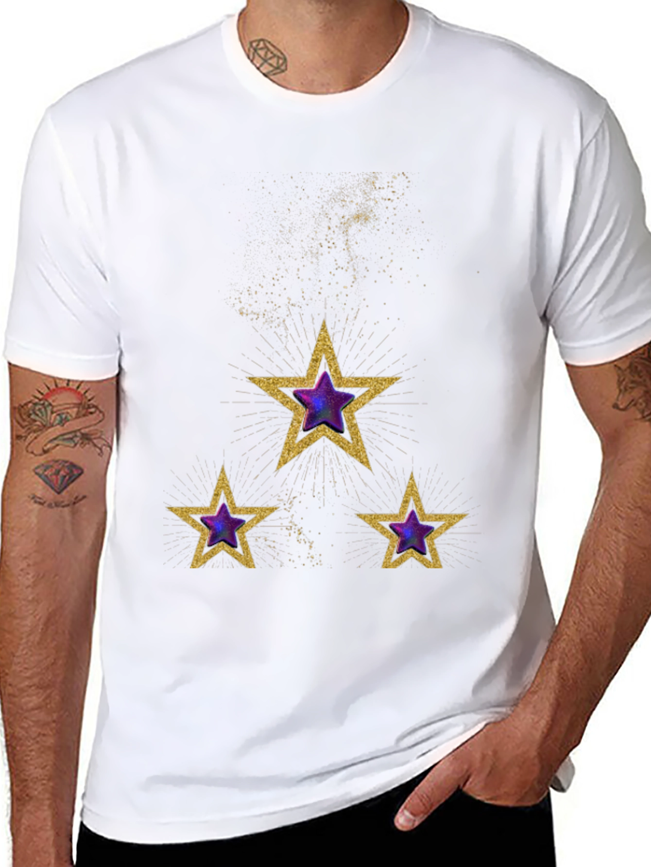 Celestial Star T-Shirt - Gold and Purple Galaxy Design