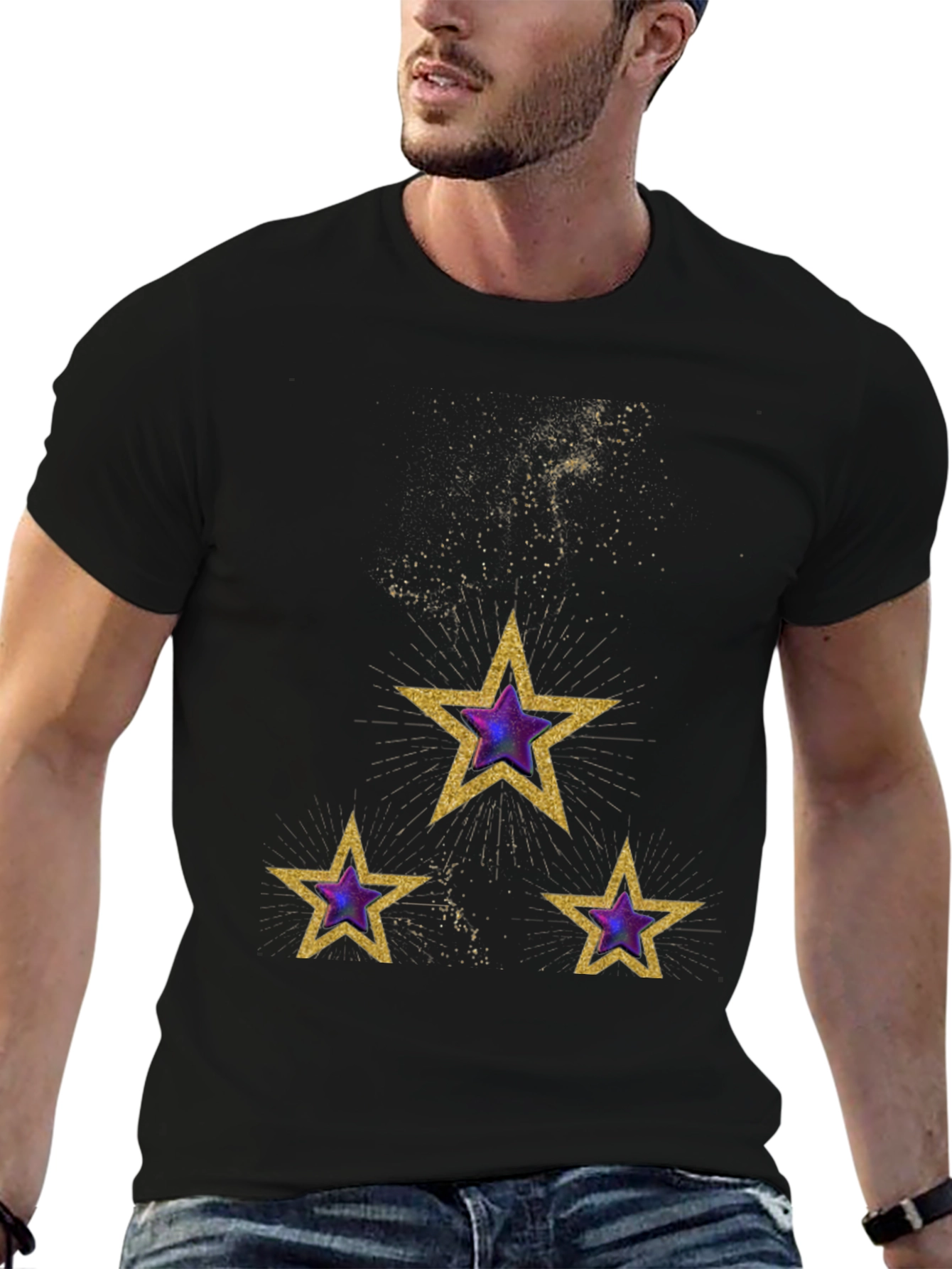 Celestial Star T-Shirt - Gold and Purple Galaxy Design