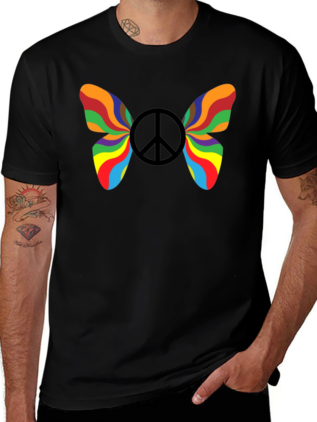 Rainbow Peace Butterfly Graphic Tee