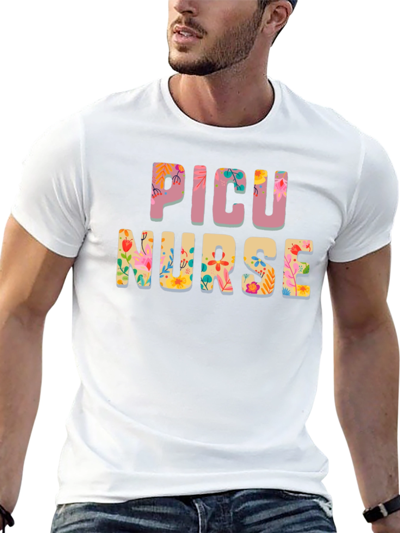 Floral PICU Nurse T-Shirt - Cute RN Apparel