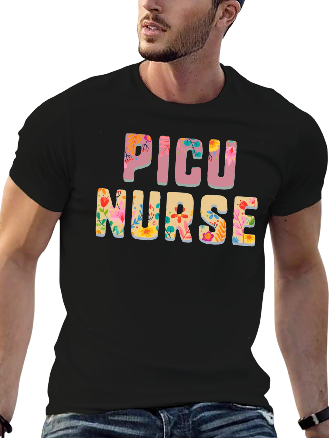 Floral PICU Nurse T-Shirt - Cute RN Apparel