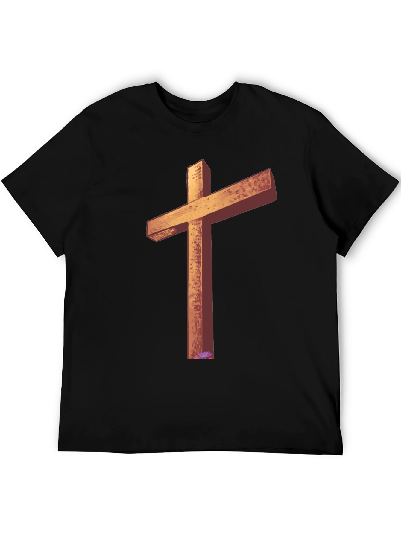 Wooden Cross Graphic Tee - Black Casual T-Shirt