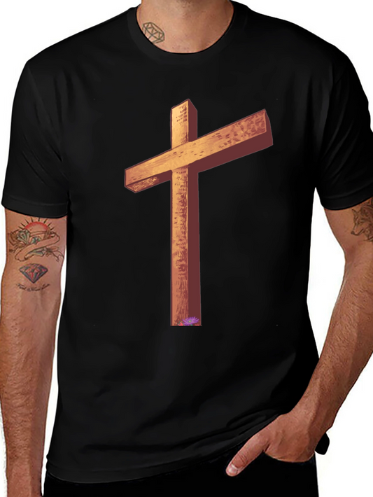 Wooden Cross Graphic Tee - Black Casual T-Shirt