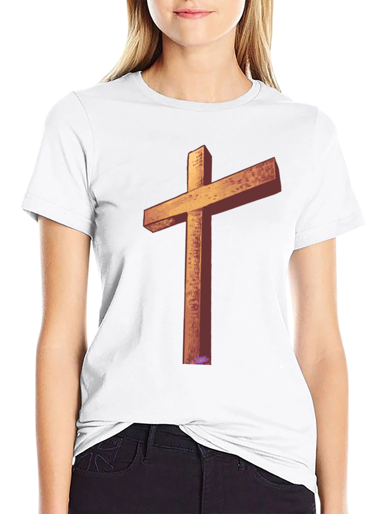 Wooden Cross Graphic Tee - Black Casual T-Shirt