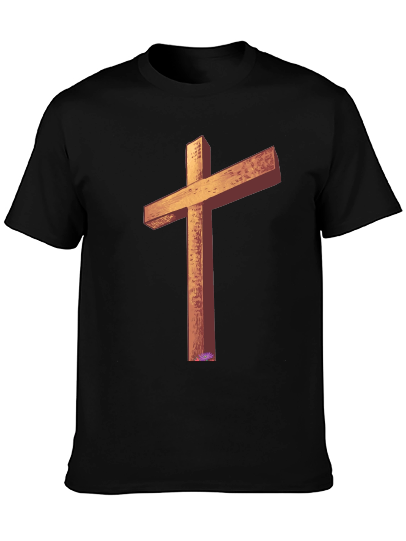 Wooden Cross Graphic Tee - Black Casual T-Shirt
