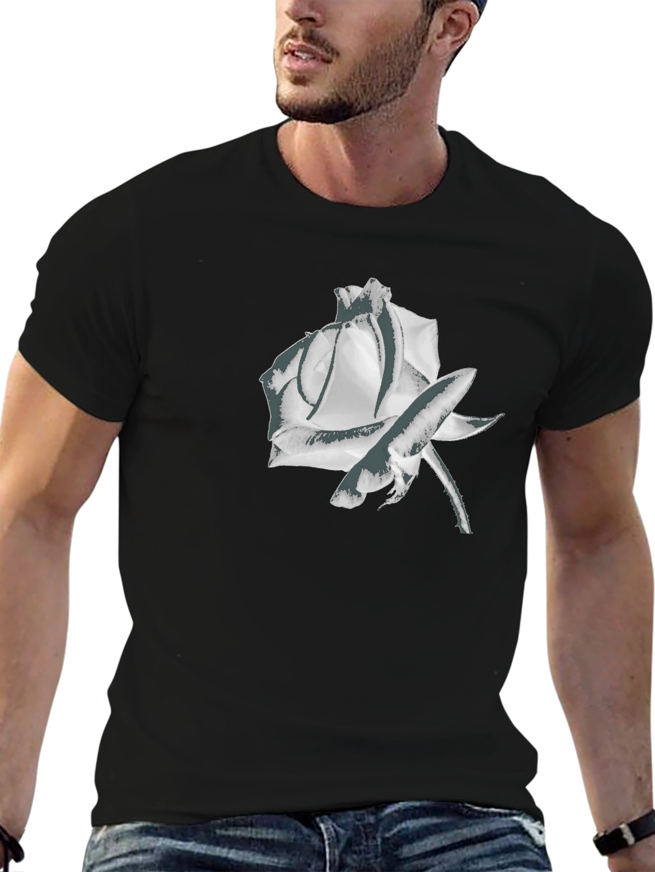 Monochrome Rose Graphic Tee - Stylish & Modern