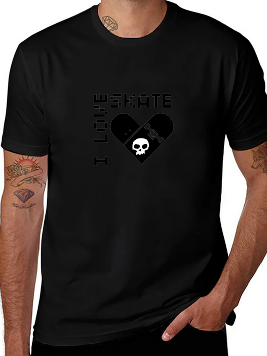 I Love Skate T-Shirt - Skull Skateboard Design